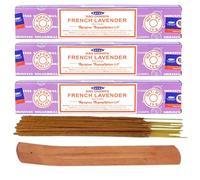 Satya Nag Champa Incense Sticks Pack of 3 X 15G with Free Holder Agarbatti for Home, Outdoor, Aromatherapy, Spa, Yoga, Meditation, Healing (French Lavender)