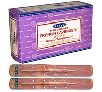 Satya Nag Champa Incense Sticks | x12 pack | with 2 Booghe incense sticks holder (Lavender)