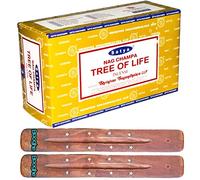 Satya Nag Champa Incense Sticks | x12 pack | with 2 Booghe incense sticks holder (Tree of Life)