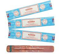 Satya Nag Champa Incense Sticks | x3 pack | with Booghe incense sticks holder (Karma)