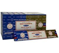 Satya Nag Champa & Palo Santo Incense Sticks - 3 Pack Set (15g Each) with JRose Burner - Hand Rolled in India - Aromatherapy, Meditation & Relaxation