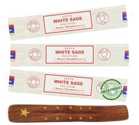Satya Nag Champa White Sage Incense Sticks Pack of 3 with BURLAS® Incense Holder for Meditation, Positivity, Aromatherapy, Yoga, Healing and Relaxation