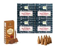Satya Palo Santo Dhoop Cones with Stand, 4 Packs x 12 (48 Cones Total) + Rushant Sandal Saffron Dhoop Sticks (10) - Incense Set for Relaxation & Meditation