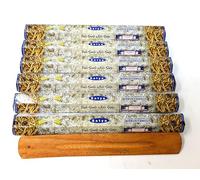 Satya Palo Santo White Sage Incense Sticks - 6 x 20 Stick Packs (120 Sticks Total) - Charcoal-Free - Purifying & Grounding Scent -With JRose Wooden Burner for Smudging, Meditation & Energy Cleansing