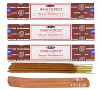 Satya Rain Forest Nag Champa Incense Sticks Pack of 3 X 15G with Free Holder Agarbatti for Home, Outdoor, Aromatherapy, Spa, Yoga, Meditation, Healing