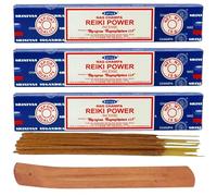 Satya Reiki Power Nag Champa Incense Sticks Pack of 3 X 15G with Free Holder Agarbatti for Home, Outdoor, Aromatherapy, Spa, Yoga, Meditation, Healing