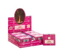 Satya Rose Dhoop Cones 12 Pack Set with JRose Trolley Token Keyring | Floral Rose Incense Cones | Bamboo Free Dhoop | Home Fragrance, Meditation, Yoga & Relaxation