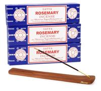 Satya Rosemary Incense Sticks 3 Pack (15g Each) with JRose Wooden Burner - Aromatherapy, Meditation, Relaxation & Home Fragrance