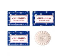 Satya Sai Baba Nag Champa Beauty Soap, Floral Shape, Bar Form 3 sets to choose from 1 bar, 3 bar or 5 case of 12 (3 x 75gm Bar)
