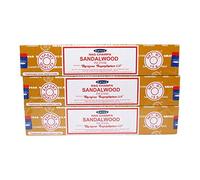 Satya Sai Baba Nag Champa Sandalwood Pack of 3 Incense Sticks Boxes, 15gms Each, Traditionally Handrolled in India, Aeromatic Natural Fragrance Perfect for Prayers, Meditation, Yoga, Peace, Positivity