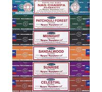 Satya - Set of 6 - Nag Champa, Sunrise, Sandalwood, Midnight, Patchouli, Celestial 15 grams