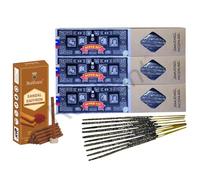 Satya Superhit Smudge Incense Sticks 25g x 3 Packs + Rushant Sandal Saffron Dhoop Sticks (10 Sticks) | Long Burning Masala Agarbatti for Meditation, Yoga, Relaxation & Pooja