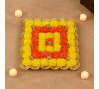 SATYAM KRAFT 1 Pc (32 cm) Square Artificial Genda Marigold Rangoli Mat - Handmade Flower Pooja Aasan Mat for Diwali, Dhanteras, Lakshmi Pooja, Mandir, Festival, Home Floor & Entrance Decoration