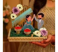 SATYAM KRAFT 1 Pcs Handcrafted Decorative Engagement Ring Platter with Couple Figurines Cutout, Floral Arch & Velvet Ring Holders | Engagement, Wedding/Shaadi, Roka, Mehndi Ceremony Decor