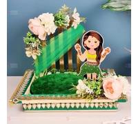 SATYAM KRAFT 1 Pcs Mehndi Handcrafted Platter Thali | Decorative Wedding Mehendi Plate for Bride, Bridesmaid, Dulhan | Handmade Tray for Shaadi, Haldi, Sangeet, Engagement, Trousseau & Decor (Green)