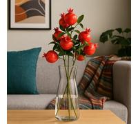 SATYAM KRAFT 3 Pcs Pomegranate Plant Stick, Elevate Your Décor with Artificial Pomegranate Branches Lifelike Tree Plants for Vase Display in Home, Garden, Office, Living Room (Pack of 3) (Fabric)