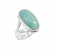 SATYAVIE JEWELLERY 925 Sterling Silver Amazonite Ring for Women, Unisex Birthstone Ring, Handmade Oval Gemstone Statement Rings, Boho Silver Jewelry Anniversary Birthday Gift for Women (AZ, P)