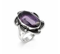 SATYAVIE JEWELLERY 925 Sterling Silver Amethyst Ring for Women - Oval Cut Gemstone Statement Ring - February Birthstone - Handmade Vintage Style Jewelry Gift for Birthday anniversary(A, P)