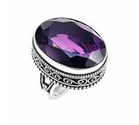 SATYAVIE JEWELLERY 925 Sterling Silver Amethyst Ring for Women - Vintage Oval Cut Gemstone Boho Statement Ring - February Birthstone - Handmade Jewelry Anniversary Birthday Gift (A, J)