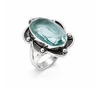 SATYAVIE JEWELLERY 925 Sterling Silver Aquamarine Ring for Women - Oval Cut Gemstone Statement Ring - March Birthstone - Handmade Vintage Style Jewelry Gift for Birthday anniversary(AQ, O)