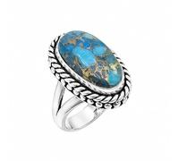 SATYAVIE JEWELLERY 925 Sterling Silver Blue Copper Turquoise Gemstone Ring for Women, Handmade Oval Shape Statement Ring, Vintage Boho Silver Jewelry Gift for Birthday Anniversary (GCT, Z)
