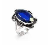 SATYAVIE JEWELLERY 925 Sterling Silver Blue Sapphire Ring for Women - Oval Cut Gemstone Statement Ring - September Birthstone - Handmade Vintage Style Jewelry Gift for Birthday anniversary(BS, N)
