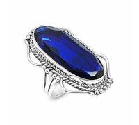 SATYAVIE JEWELLERY 925 Sterling Silver Blue Sapphire Ring for Women - Oxidized Statement Ring - Vintage Oval Gemstone Ring - Handmade September Birthstone Jewelry for Birthday Anniversary(BSSZ L)