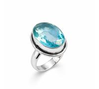 SATYAVIE JEWELLERY 925 Sterling Silver Blue Topaz Ring for Women - Handmade Oval Cut Gemstone Rings - Statement Ring, December Birthstone Jewelry Gift for Birthday Anniversary & Everyday