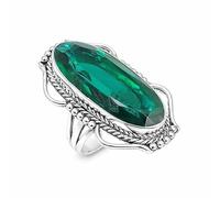 SATYAVIE JEWELLERY 925 Sterling Silver Chrome Quartz Ring for Women - Oxidized Statement Ring - Vintage Oval Cut Gemstone Ring - Handmade May Birthstone Jewelry for Birthday Anniversary(CQSZ J)