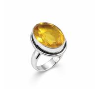SATYAVIE JEWELLERY 925 Sterling Silver Citrine Ring for Women - Handmade Oval Faceted Gemstone Ring, Artisan Statement Ring, November Birthstone Jewelry Gift Anniversary Birthday