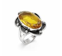 SATYAVIE JEWELLERY 925 Sterling Silver Citrine Ring for Women - Oval Cut Gemstone Statement Ring - November Birthstone - Oxidized Handmade Vintage Style Jewelry Gift for Birthday anniversary(C, P)