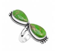 SATYAVIE JEWELLERY 925 Sterling Silver Gemstone Ring for Women | Handmade Double Pear Gemstone Statement Ring | Vintage Boho Silver Jewelry | Cocktail Ring Gift for Birthday Anniversary