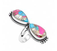 SATYAVIE JEWELLERY 925 Sterling Silver Gemstone Ring for Women | Handmade Double Pear Gemstone Statement Ring | Vintage Boho Silver Jewelry | Cocktail Ring Gift for Birthday Anniversary