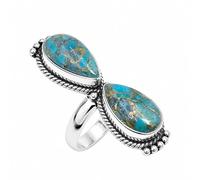 SATYAVIE JEWELLERY 925 Sterling Silver Gemstone Ring for Women | Handmade Double Pear Gemstone Statement Ring | Vintage Boho Silver Jewelry | Cocktail Ring Gift for Birthday Anniversary