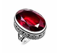 SATYAVIE JEWELLERY 925 Sterling Silver Gemstone Ring for Women - Vintage Oval Cut Gemstone Boho Statement Ring - Oxidized Birthstone Rings- Handmade Boho Jewelry Anniversary Birthday Gift