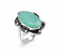 SATYAVIE JEWELLERY 925 Sterling Silver Green Chalcedony Ring for Women - Oval Cut Gemstone Statement Ring - Birthstone Jewelry - Handmade Vintage Style Jewelry Gift for Birthday anniversary(GCD, Y)
