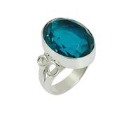 SATYAVIE JEWELLERY 925 Sterling Silver Handmade Amethyst Ring for Women | Oval Cut Gemstone Ring | February Birthstone Jewelry | Boho Statement Ring (London Blue Topaz, VW)