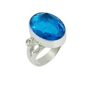 SATYAVIE JEWELLERY 925 Sterling Silver Handmade Amethyst Ring for Women | Oval Cut Gemstone Ring | February Birthstone Jewelry | Boho Statement Ring (Swiss Blue Topaz, Q)