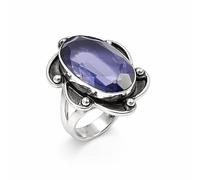 SATYAVIE JEWELLERY 925 Sterling Silver Iolite Ring for Women - Oval Cut Gemstone Statement Ring - September Birthstone - Handmade Vintage Style Jewelry Gift for Birthday anniversary(IT, L)