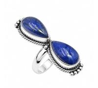 SATYAVIE JEWELLERY 925 Sterling Silver Lapis Ring for Women | Handmade Double Pear Gemstone Statement Ring | Vintage Boho Silver Jewelry | Cocktail Ring Gift for Birthday Anniversary(LP,I)