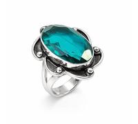 SATYAVIE JEWELLERY 925 Sterling Silver London Blue Topaz Ring for Women - Oval Cut Gemstone Statement Ring - December Birthstone - Handmade Vintage Jewelry Gift for Birthday anniversary(LBT, X)