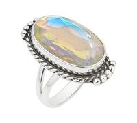 SATYAVIE JEWELLERY 925 Sterling Silver Mystic Topaz Ring for Women - Bold Statement Ring - Vintage Birthstone Jewelry - Oval Cut Gemstone Handmade Jewelry Gift for Anniversary Birthday (MT,Z1)