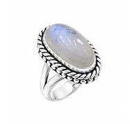 SATYAVIE JEWELLERY 925 Sterling Silver Nartural Rainbow Moonstone Ring for Women, Handmade Oval Shape Statement Ring, Vintage Oxidized Silver Jewelry Gift for Birthday Anniversary (RMS, Z)