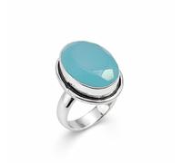 SATYAVIE JEWELLERY 925 Sterling Silver Natural Chalcedony Ring- Handmade Oval Cut Gemstone Ring, Oxidized Birthstone Statement Jewelry for Women Gift Anniversary Birthday