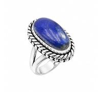 SATYAVIE JEWELLERY 925 Sterling Silver Natural Labradorite Gemstone Ring for Women, Handmade Oval Shape Statement Ring, Vintage Boho Silver Jewelry Gift for Birthday Anniversary (LP, S)