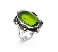 SATYAVIE JEWELLERY 925 Sterling Silver Peridot Ring for Women - Oval Cut Gemstone Statement Ring - August Birthstone - Handmade Vintage Style Jewelry Gift for Birthday anniversary(P, U)