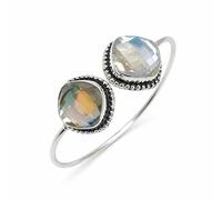 SATYAVIE JEWELLERY 925 Sterling Silver Plated Bangle for Women - Mystic Topaz Gemstone Adjustable Cuff Bracelet - Handmade Minimalist Jewelry Gift for Birthday, Anniversary