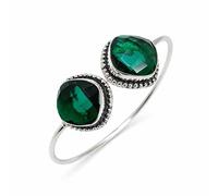 SATYAVIE JEWELLERY 925 Sterling Silver Plated Cuff Bracelet - Double Cushion Cut Chrome Quartz Gemstone Vintage Oxidised Bangle Adjustable for Women Birthday & Anniversary
