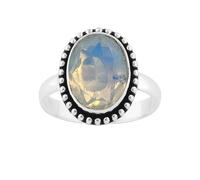 SATYAVIE JEWELLERY 925 Sterling Silver Ring for Women - Oval Cut Gemstone Vintage Style Ring - Handmade Birthstone Jewelry - Boho Statement Ring Gift for Birthday Anniversary (Opalite, Z+1)