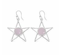 SATYAVIE JEWELLERY 925 Sterling Silver Rose Quartz Earrings - Celestial Dangle Earrings Round Cut Natural Gemstone Bohemian Jewelry - Lightweight Drop Earrings Unique Gift for Birthday, Mother's Day